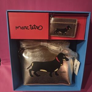 Marc Tetro Gold Dachshund Bag and Card Holder Set